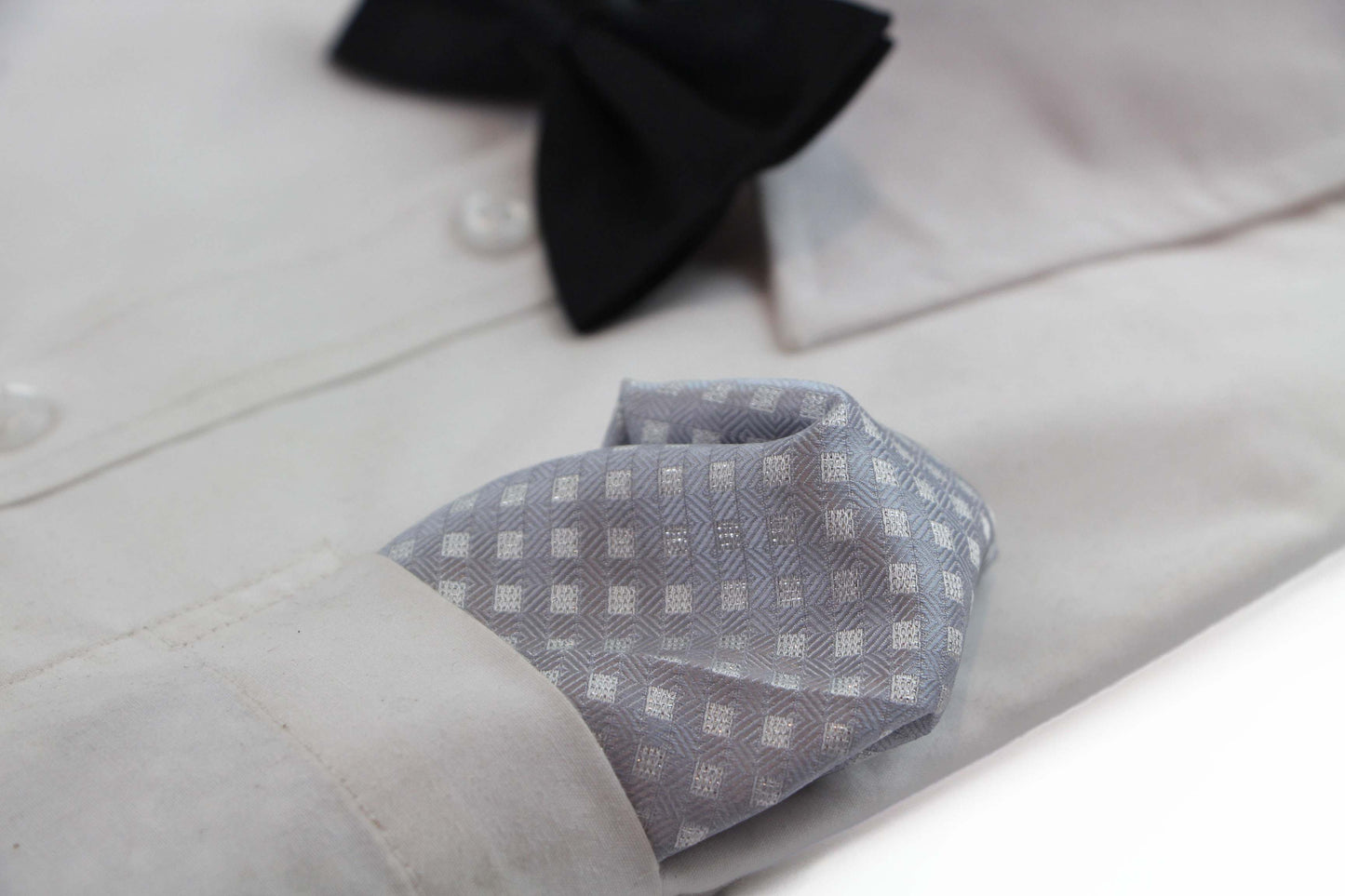 Mens Silver Striped Square Silk Pocket Square