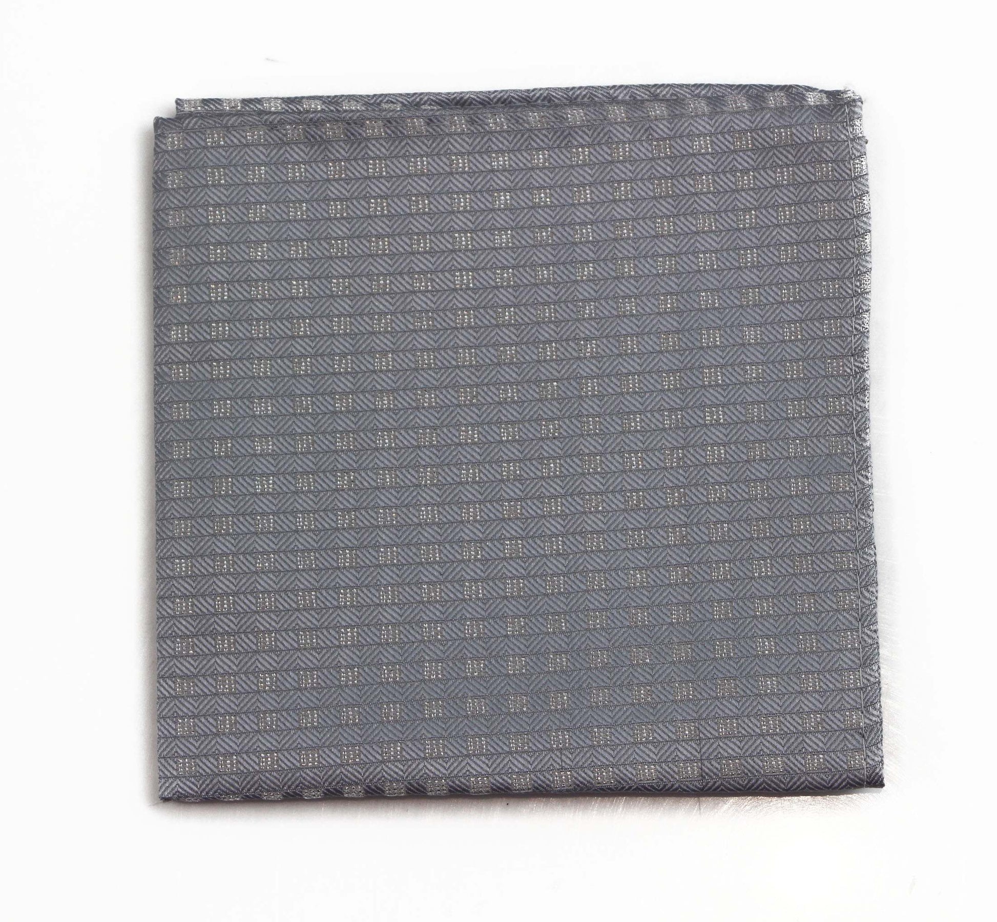 Mens Silver Striped Square Silk Pocket Square