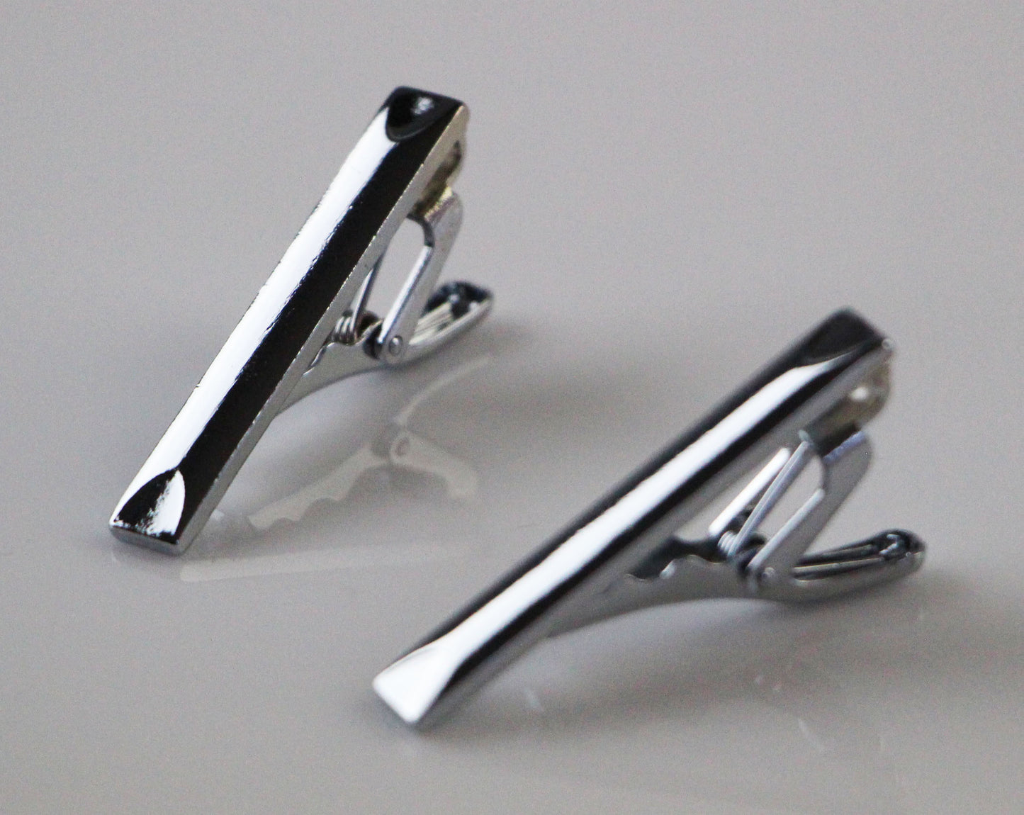 Mens Silver Two Dent Pattern Tie Clip Clasp