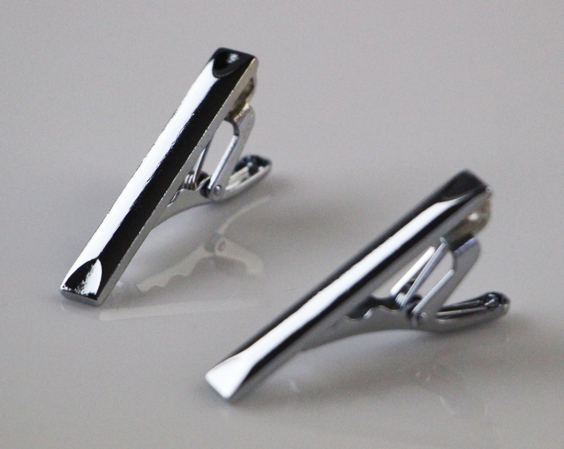 Mens Silver Two Dent Pattern Tie Clip Clasp