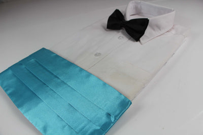 Mens Sky Blue Cummerbund & Black Bow Tie Set