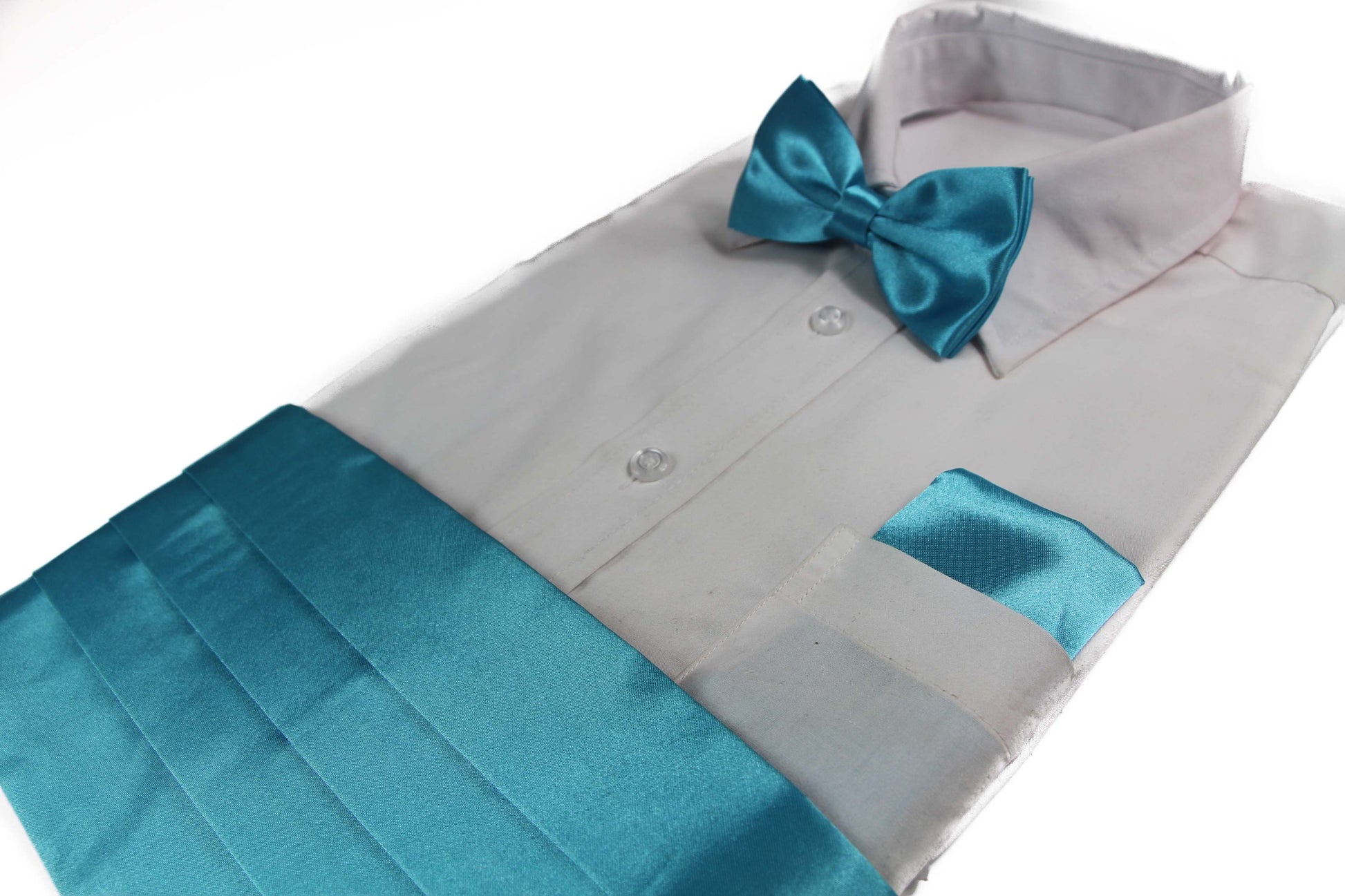 Mens Sky Blue Cummerbund & Matching Plain Bow Tie And Pocket Square Set