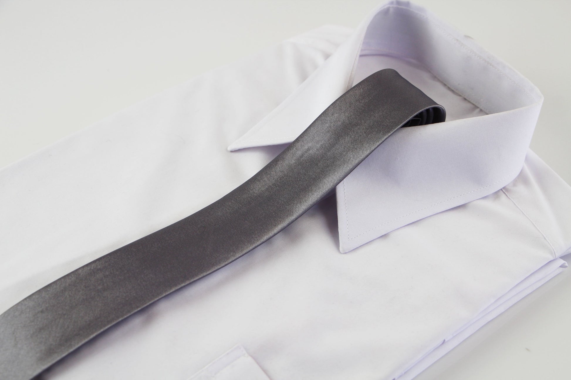 Mens Smooth Rhino Grey 5cm Skinny Plain Neck Tie