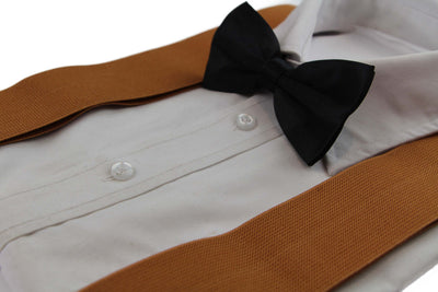 Mens Tan 120cm Extra Wide Suspenders & Black Bow Tie Set