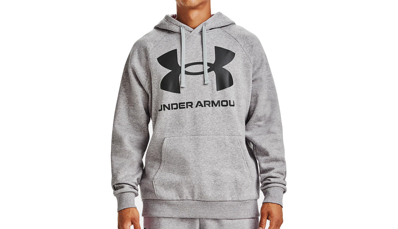 Mens Under Armour Ua Rival Fleece Big Logo Hoodie Sweatshirt Mod Gray/Light Heather/Black