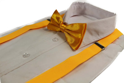 Mens Warm Yellow 100cm Suspenders & Matching Bow Tie Set