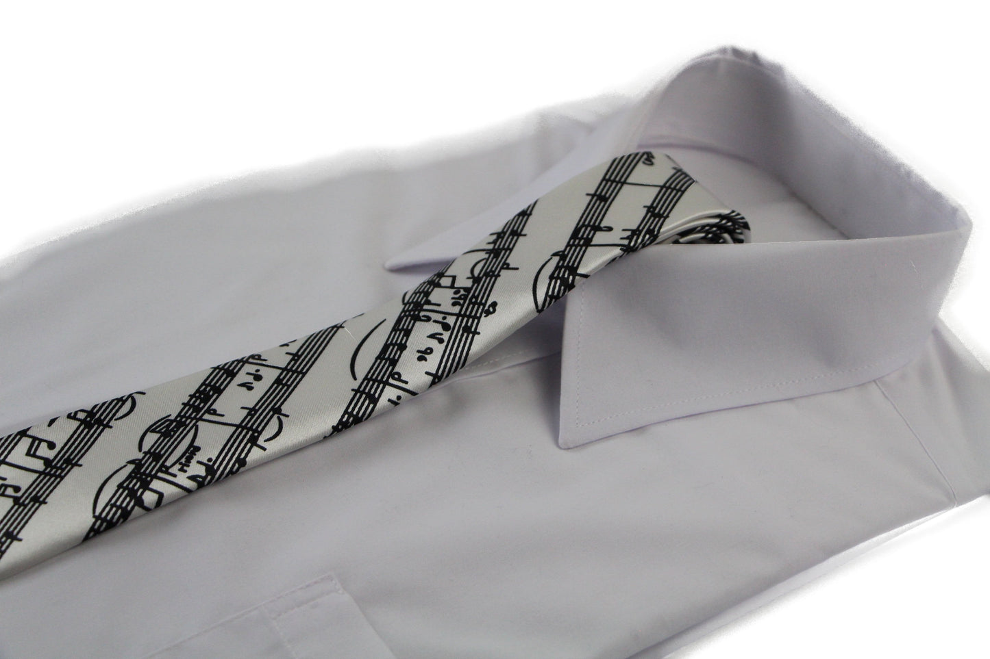 Mens White & Black Sheet Music 5cm Skinny Neck Tie