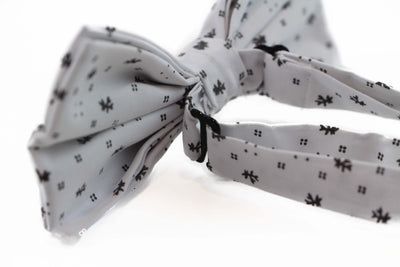 Mens White Preppy Leaf & Dots Patterned Cotton Bow Tie