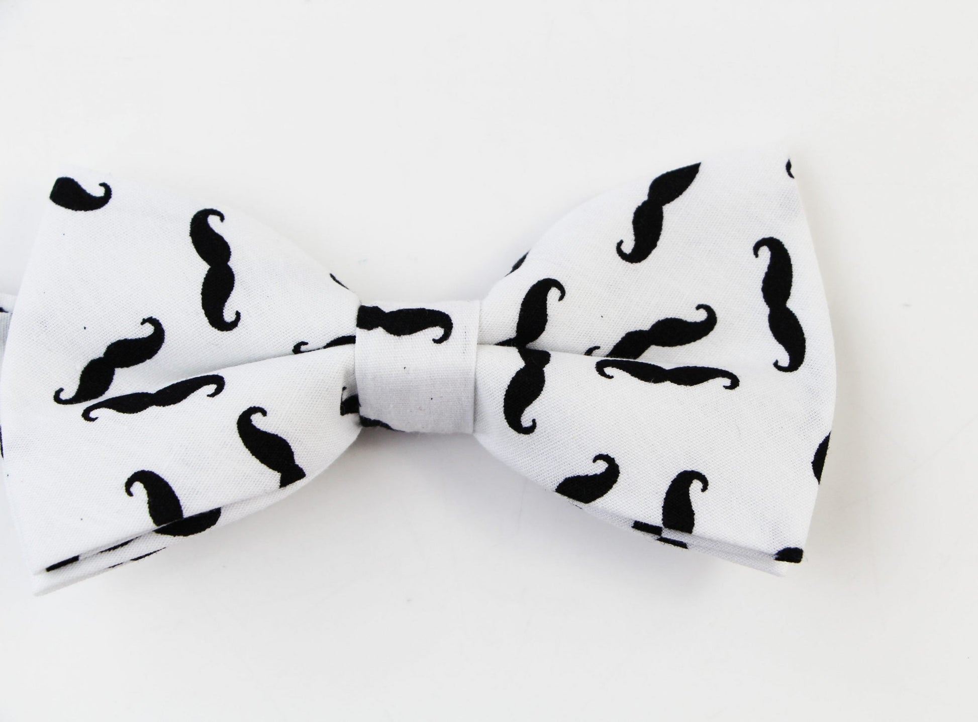 Mens White With Black Moustache Cotton Bow Tie & Pocket Square Set