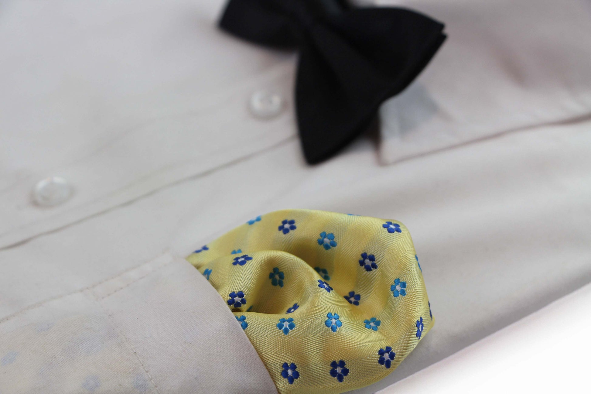 Mens Yellow & Blue Flower Silk Pocket Square