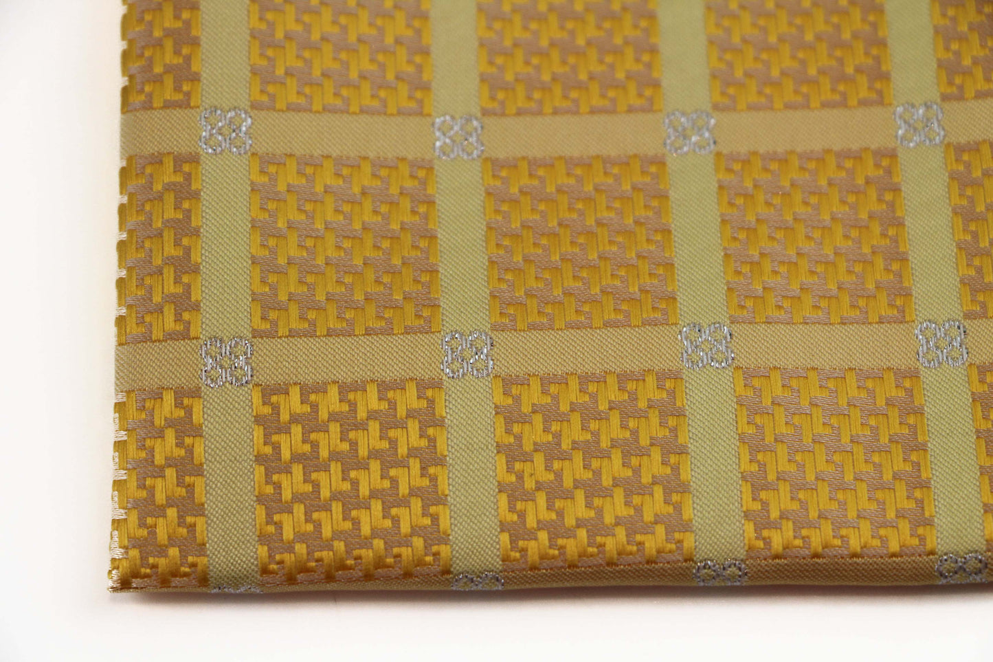 Mens Yellow & Silver Cube Silk Pocket Square