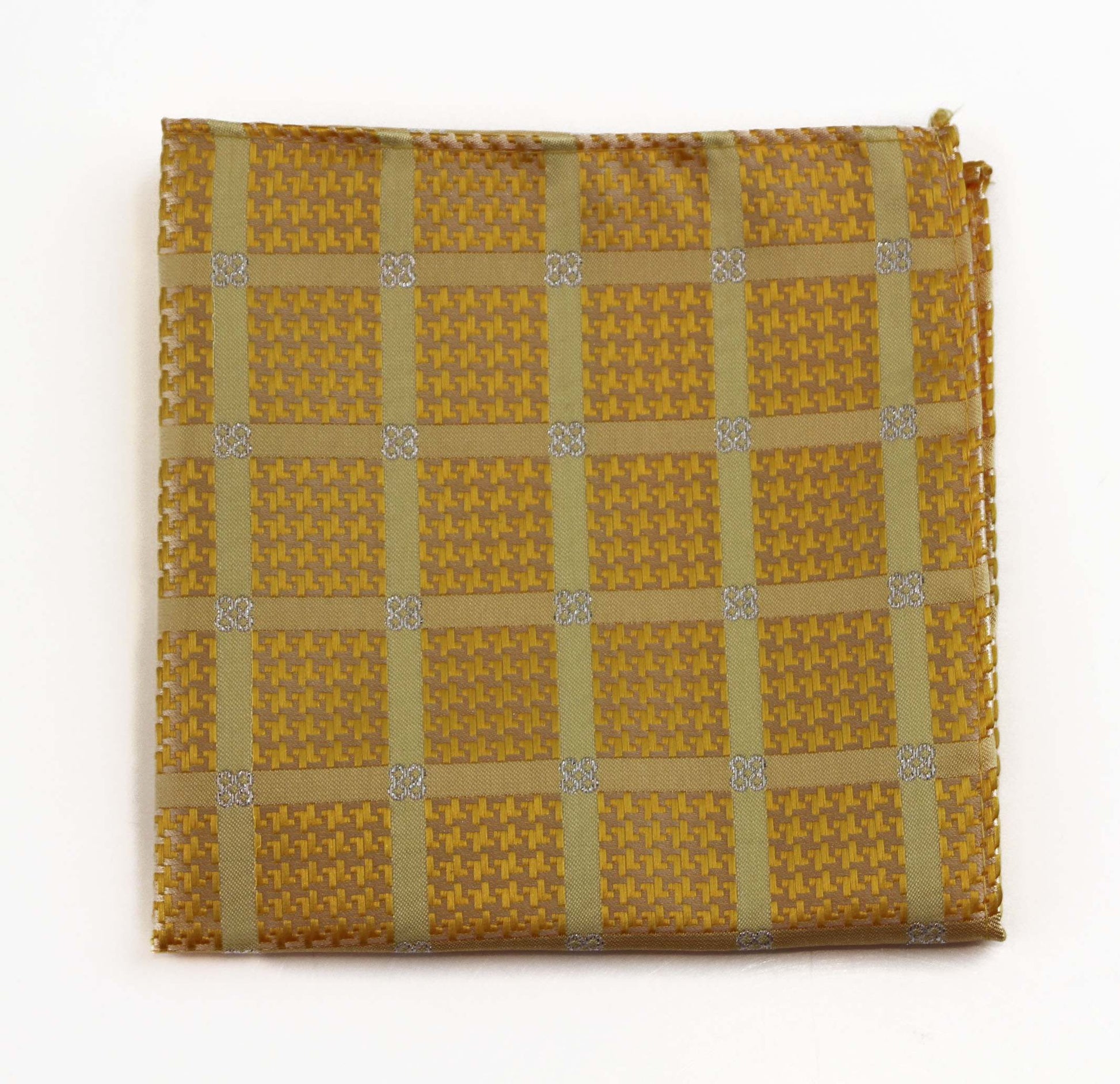 Mens Yellow & Silver Cube Silk Pocket Square