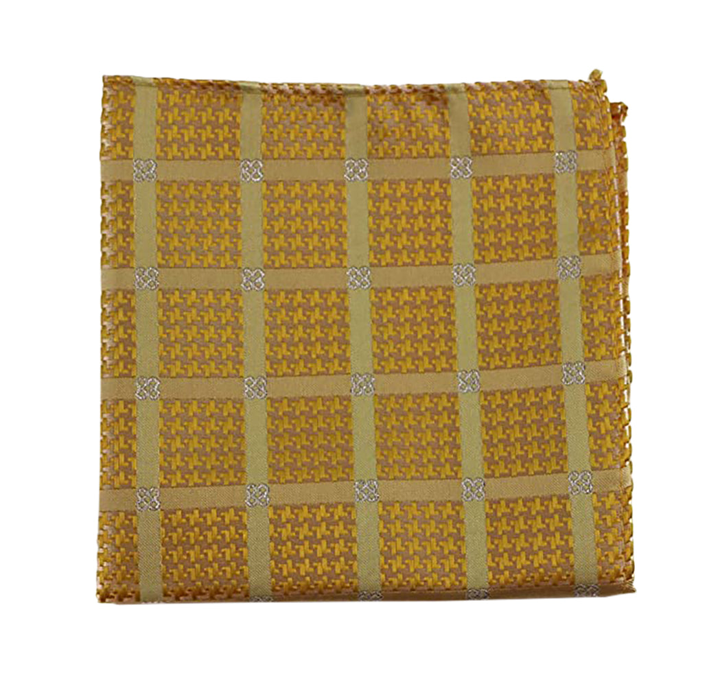 Mens Yellow & Silver Cube Silk Pocket Square