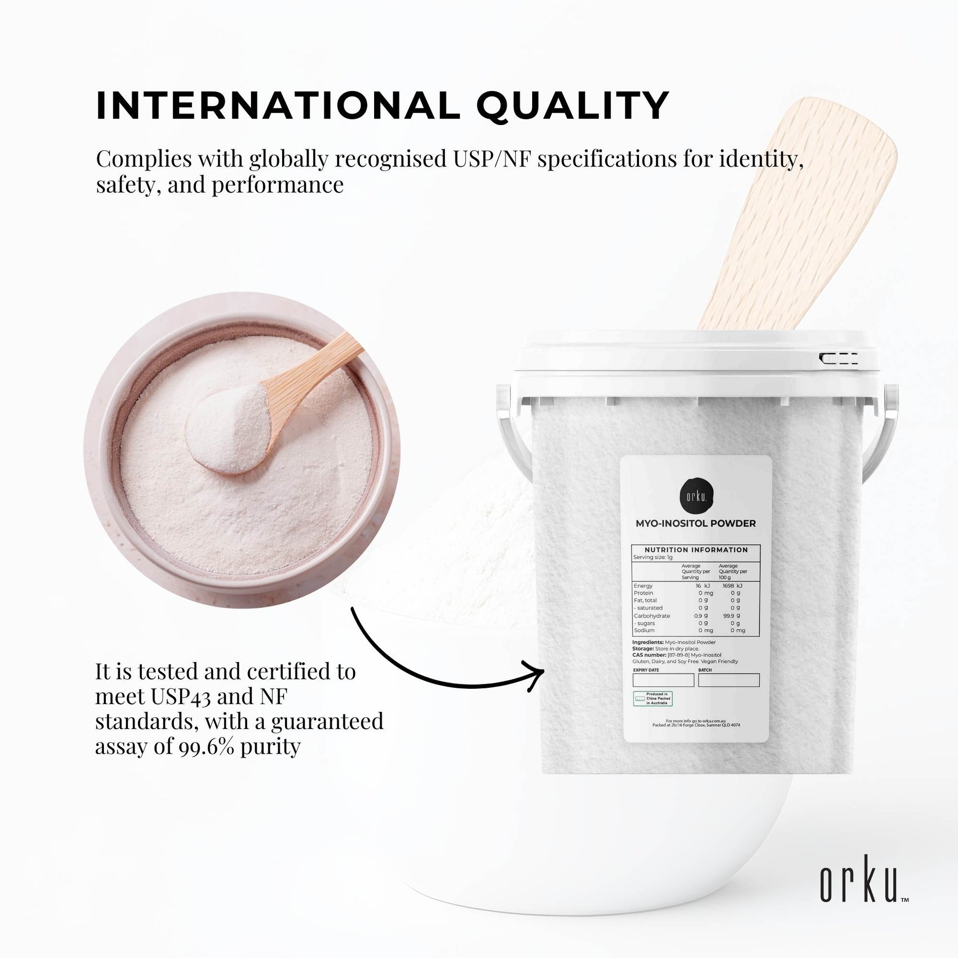 Orku 800g Myo Inositol Powder Tub - USP Grade High Purity Unflavoured