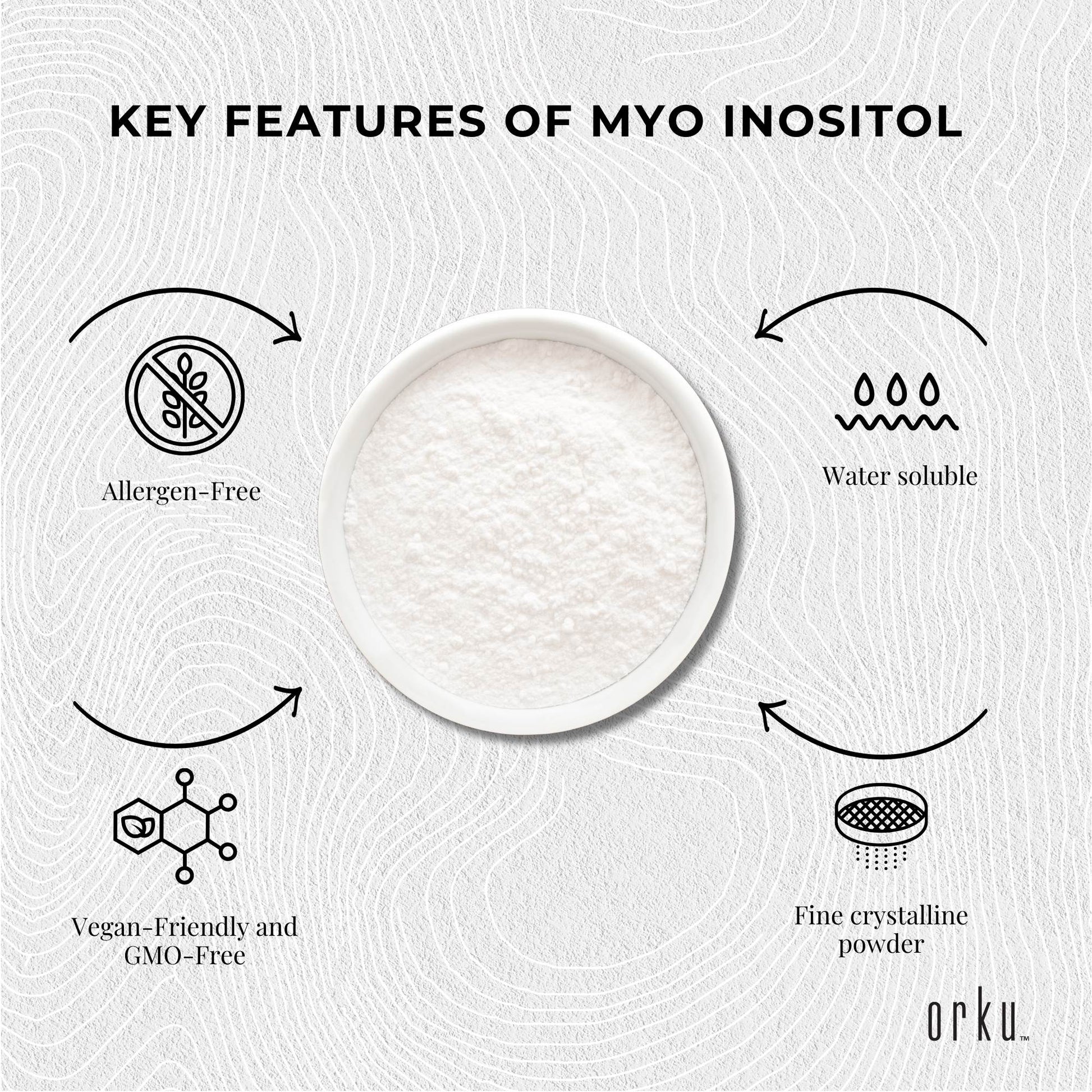 Orku 800g Myo Inositol Powder Tub - USP Grade High Purity Unflavoured