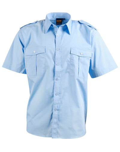 New Mens Epaulette Short Sleeve Shirt Blouse Button Up Work Suit Pockets New