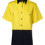 New Womens Short Sleeve Safety Shirt Two Tone Navy Yellow Button Up Organizer