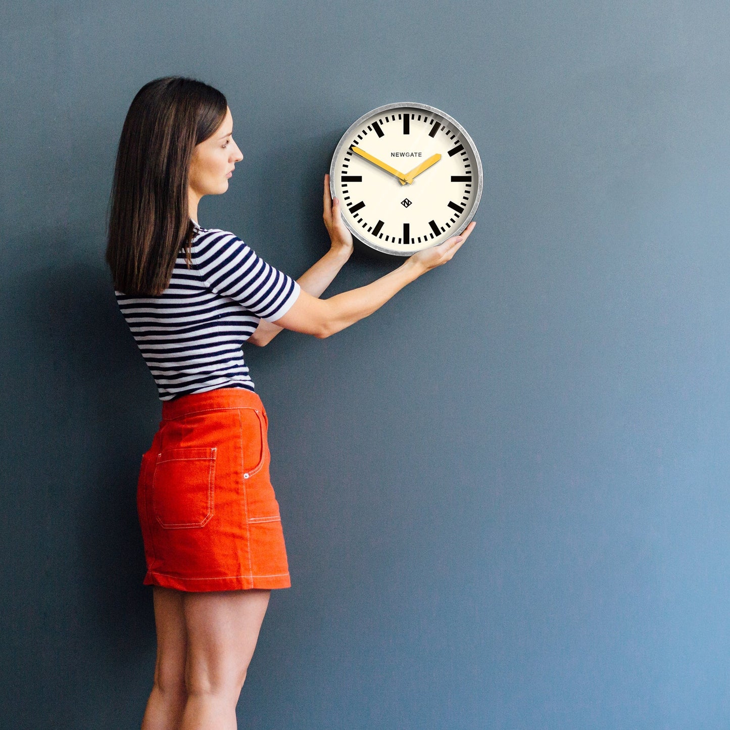 Newgate Luggage Wall Clock Galvanised Yellow Hands