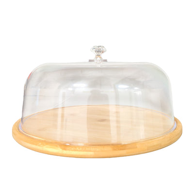 Kitchee 30cm Bamboo Cake Stand + Dome Acrylic Cover - Dessert Display Plate