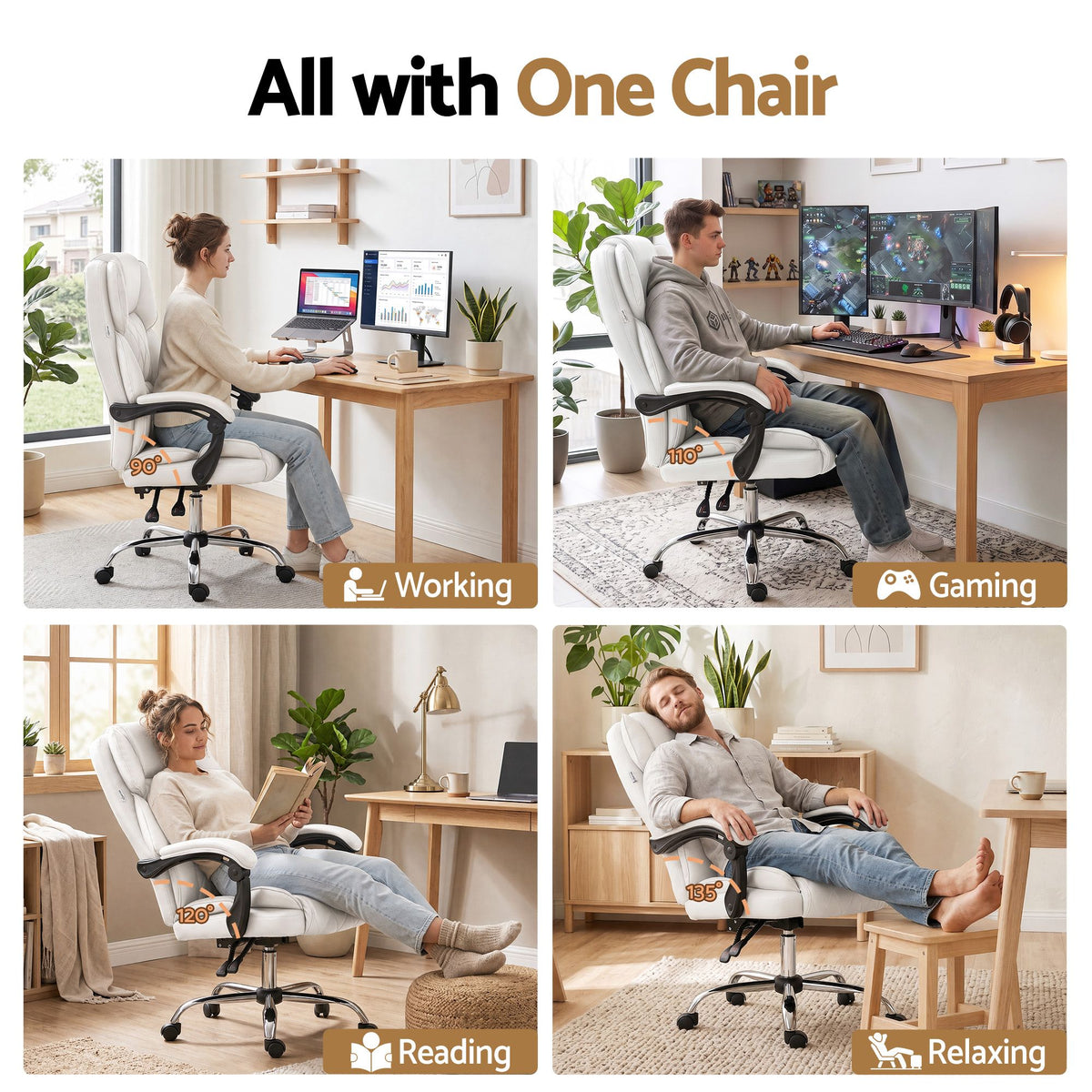 Artiss Executive Office Chair Leather Recliner White