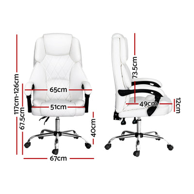 Artiss Executive Office Chair Leather Recliner White