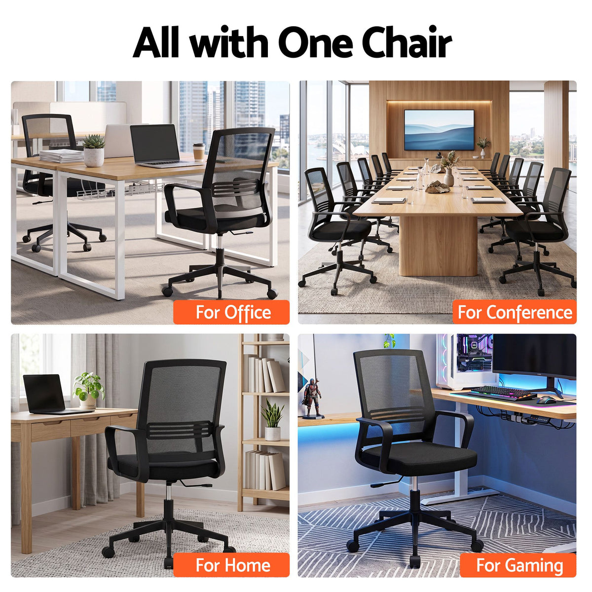 Artiss Mesh Office Chair Mid Back Black