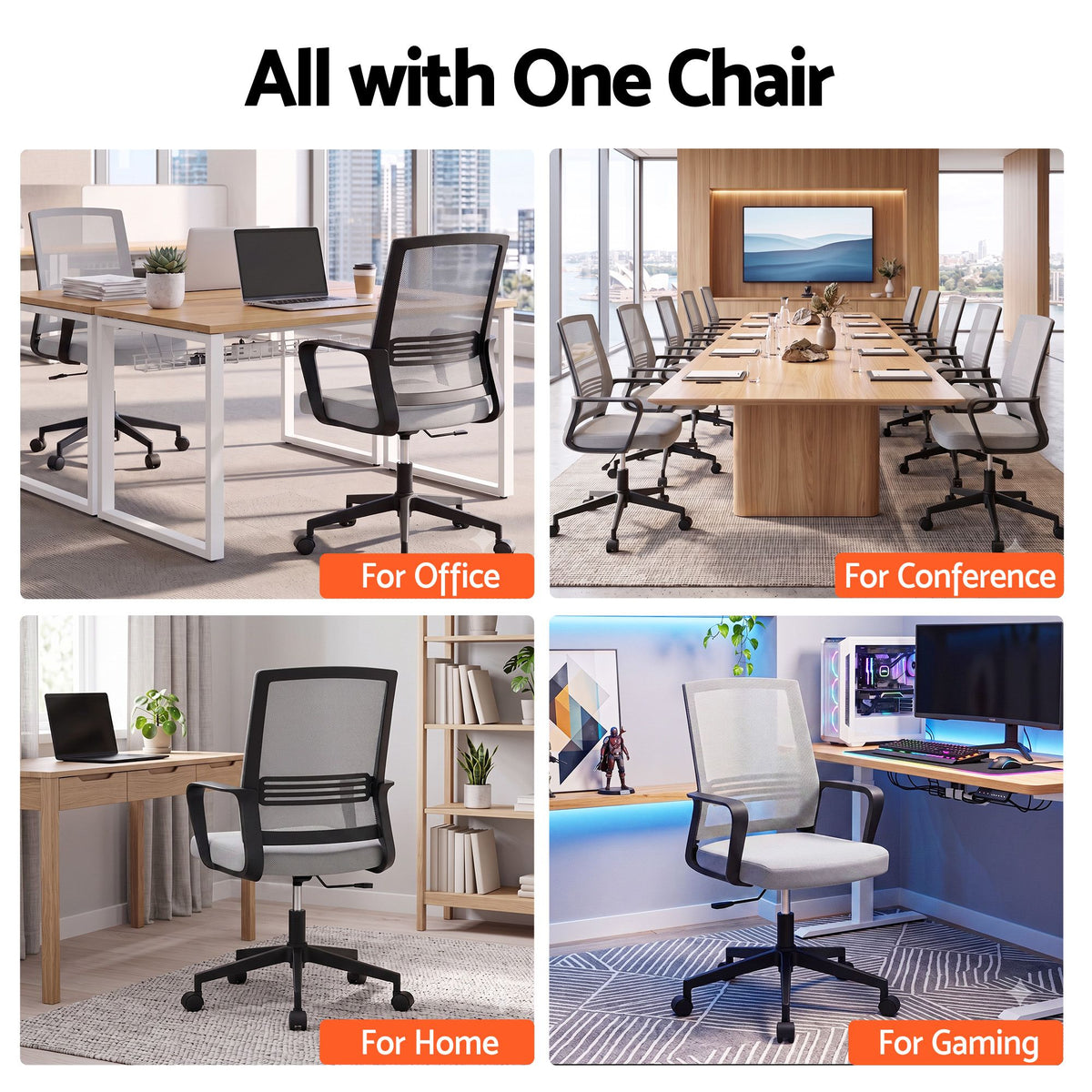 Artiss Mesh Office Chair Mid Back Grey
