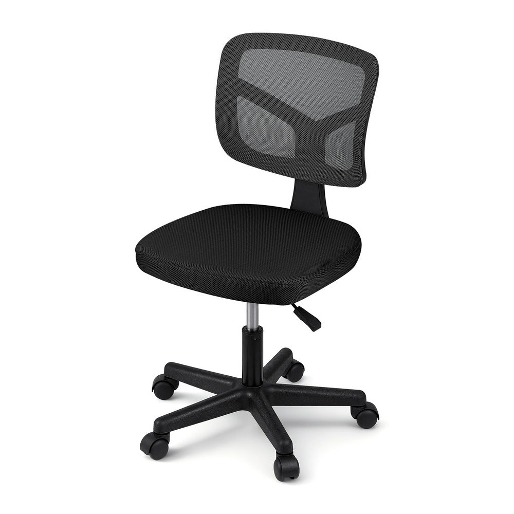 Artiss Armless Office Chair with Wheels, Ergonomic 360° Swivel Home Office Desk Chair, Height Adjustable Computer Task Chair with Fabric Back and Seat for Small Space, Black