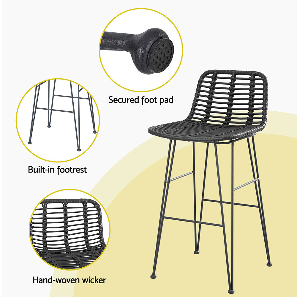 Gardeon 2 Piece Outdoor Bar Stools Wicker Dining Rattan Chair Black