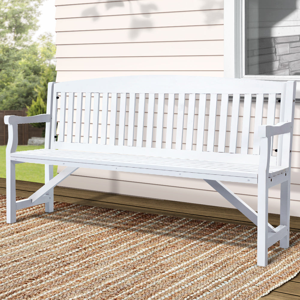 Gardeon Wooden Garden Bench Chair Outdoor Furniture Patio Deck 3 Seater White