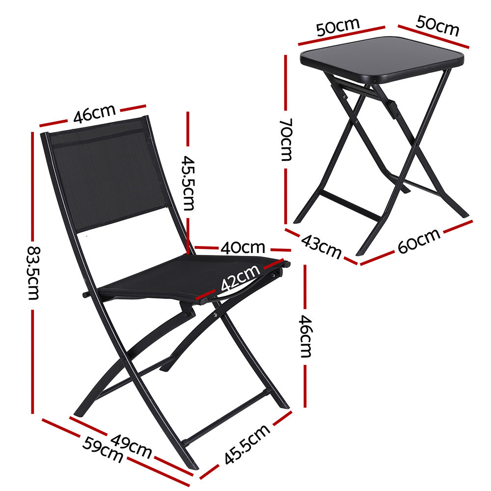 Gardeon Outdoor Bistro Set Folding Table and Chairs Patio Furniture Garden Steel Black