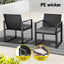Gardeon 3PC Outdoor Bistro Set Patio Furniture Wicker Dining Chairs Table Cushion Black