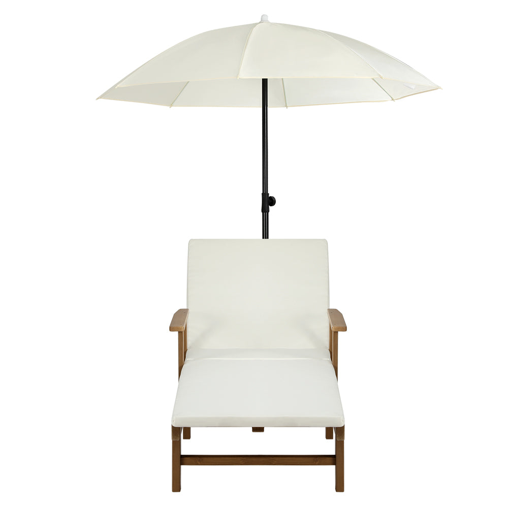 Gardeon Sun Lounge Wood Lounger Outdoor Furniture Umbrella Day Bed Wheel Patio