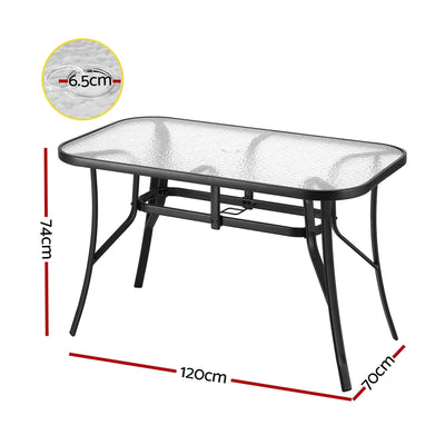 Gardeon 120CM Outdoor Dining Table Steel Parasol Hole Desk Patio Furniture Black