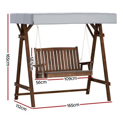 Gardeon Swing Chair Wooden Garden Bench Canopy 2 Seater Outdoor Furniture