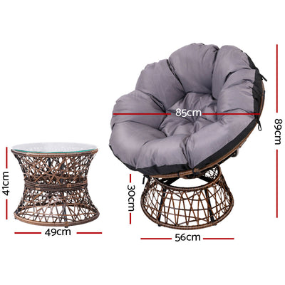 Gardeon Outdoor Papasan Chairs Table Lounge Setting Patio Furniture Wicker Brown