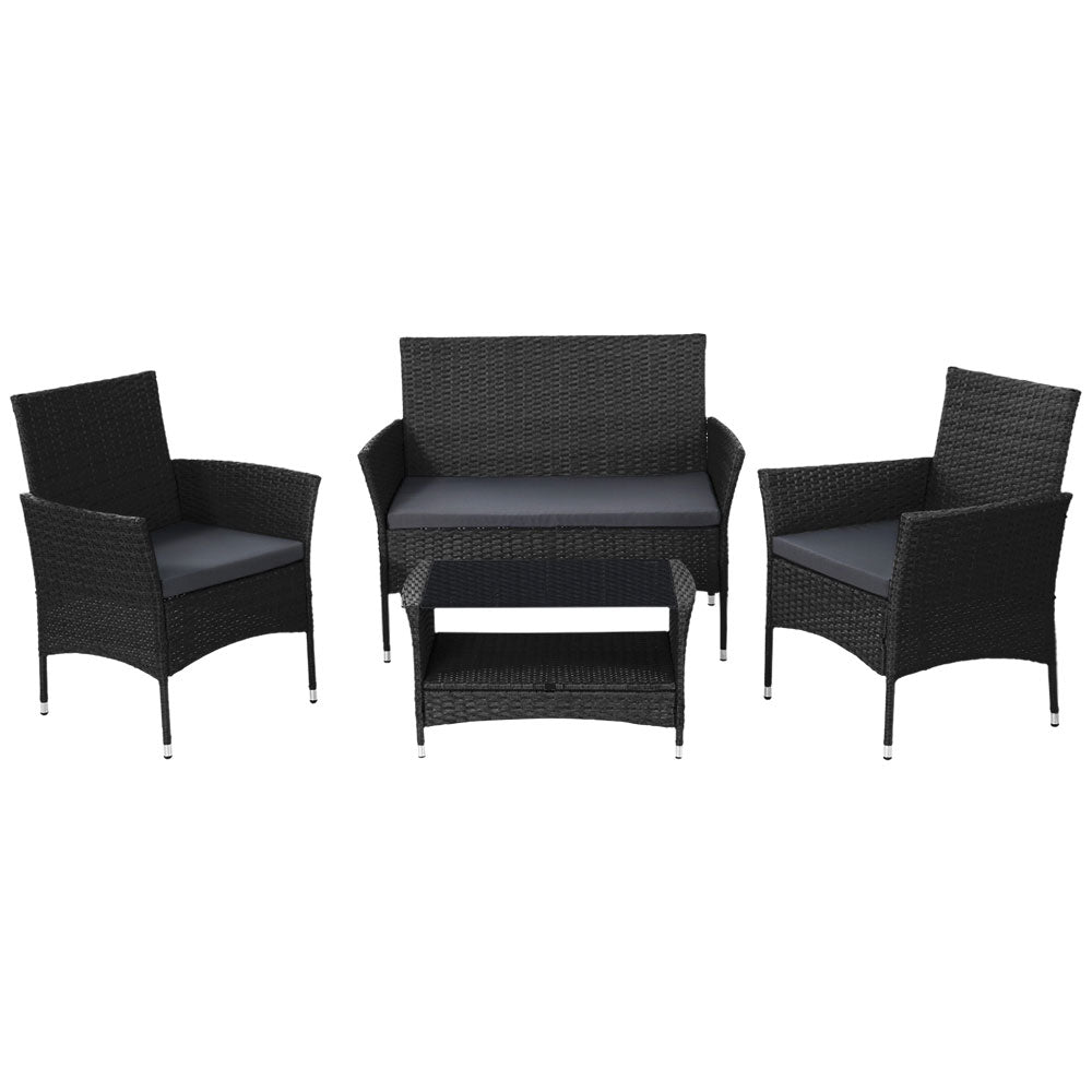 Gardeon 4 Piece Outdoor Dining Set Furniture Lounge Setting Table Chairs Black