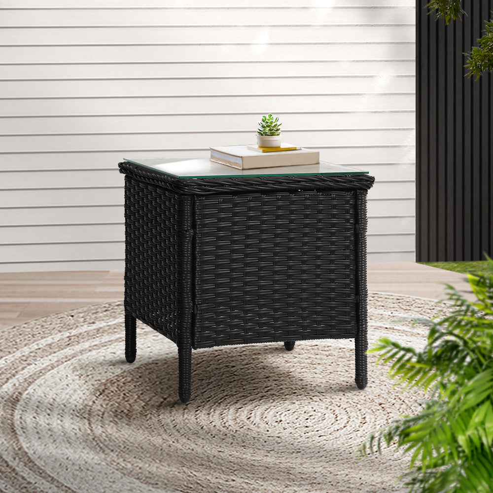 Gardeon Side Table Coffee Patio Desk Outdoor Furniture Rattan Indoor Garden Black