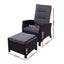 Sun lounge Recliner Chair Wicker Lounger Sofa Day Bed Outdoor Furniture Patio Garden Cushion Ottoman Black Gardeon