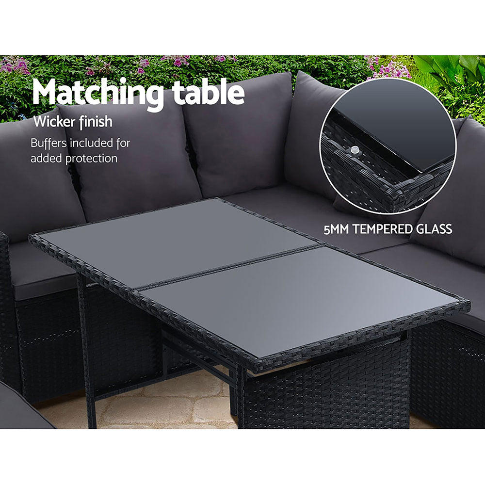 Gardeon Outdoor Furniture Dining Setting Sofa Set Lounge Wicker 8 Seater Black