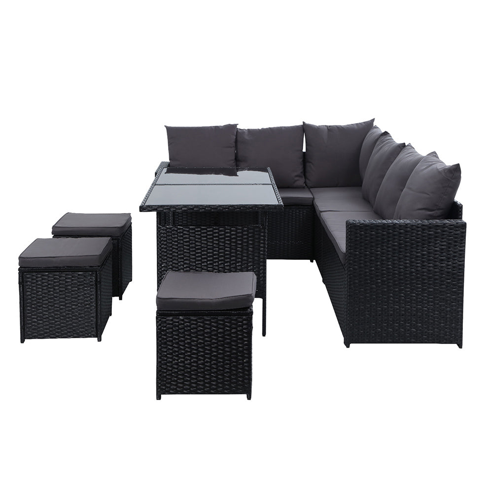 Gardeon Outdoor Furniture Dining Setting Sofa Set Wicker 9 Seater Storage Cover Black