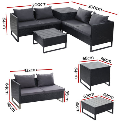 Gardeon 4-Seater Outdoor Sofa Furniture Lounge Set Wicker Setting Black
