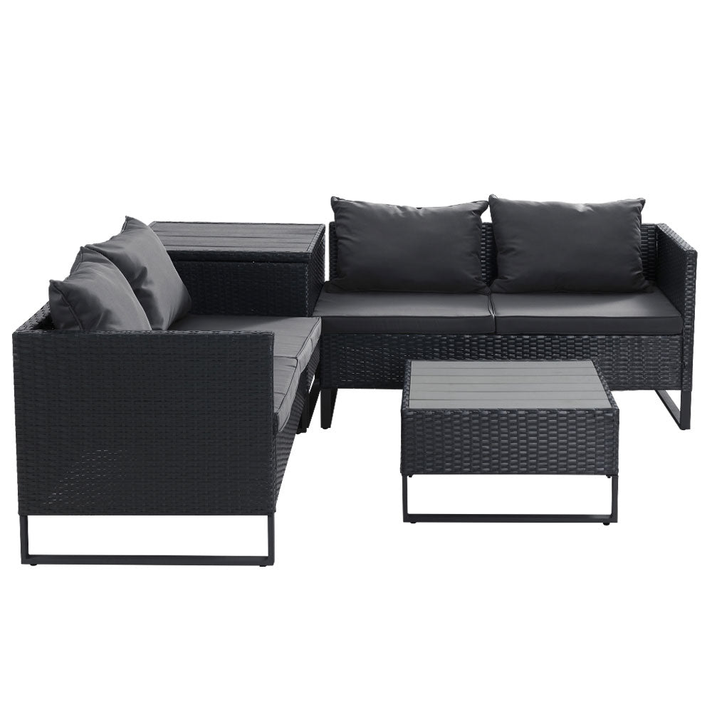 Gardeon 4-Seater Outdoor Sofa Furniture Lounge Set Wicker Setting Black