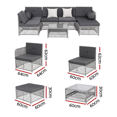 Gardeon 6 Seater Outdoor Sofa Set 7PCS Table Chair Set Garden Rattan Patio Furniture