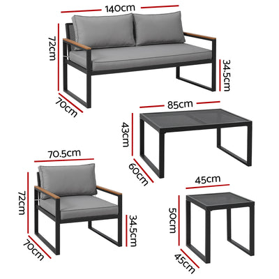 Gardeon Outdoor Sofa Set 3-Seater Corner Modular Lounge Setting Steel