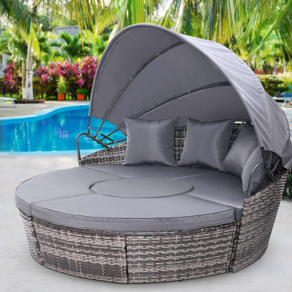 Gardeon Outdoor Lounge Setting Sofa Patio Furniture Wicker Garden Rattan Set Day Bed Grey