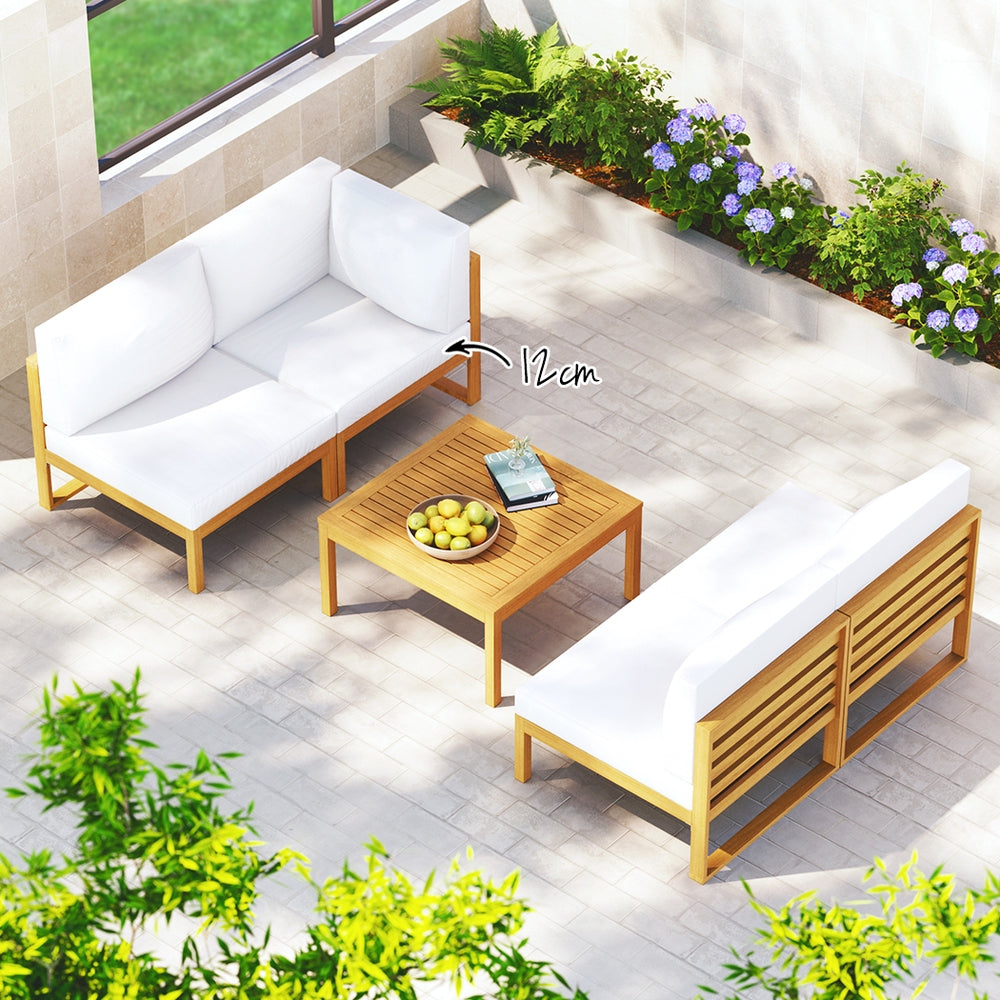 Gardeon 5 Pieces Outdoor Sofa Set 4-Seater Acacia Wood Corner Lounge Setting