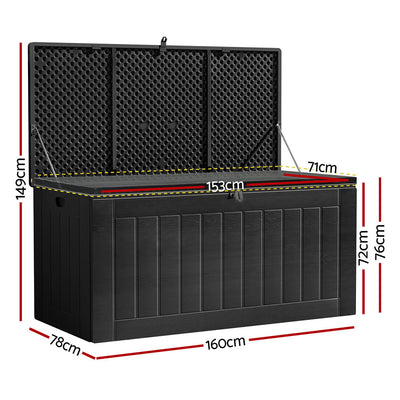 Gardeon Outdoor Storage Box 830L Container Lockable Bench Tool Shed All Black