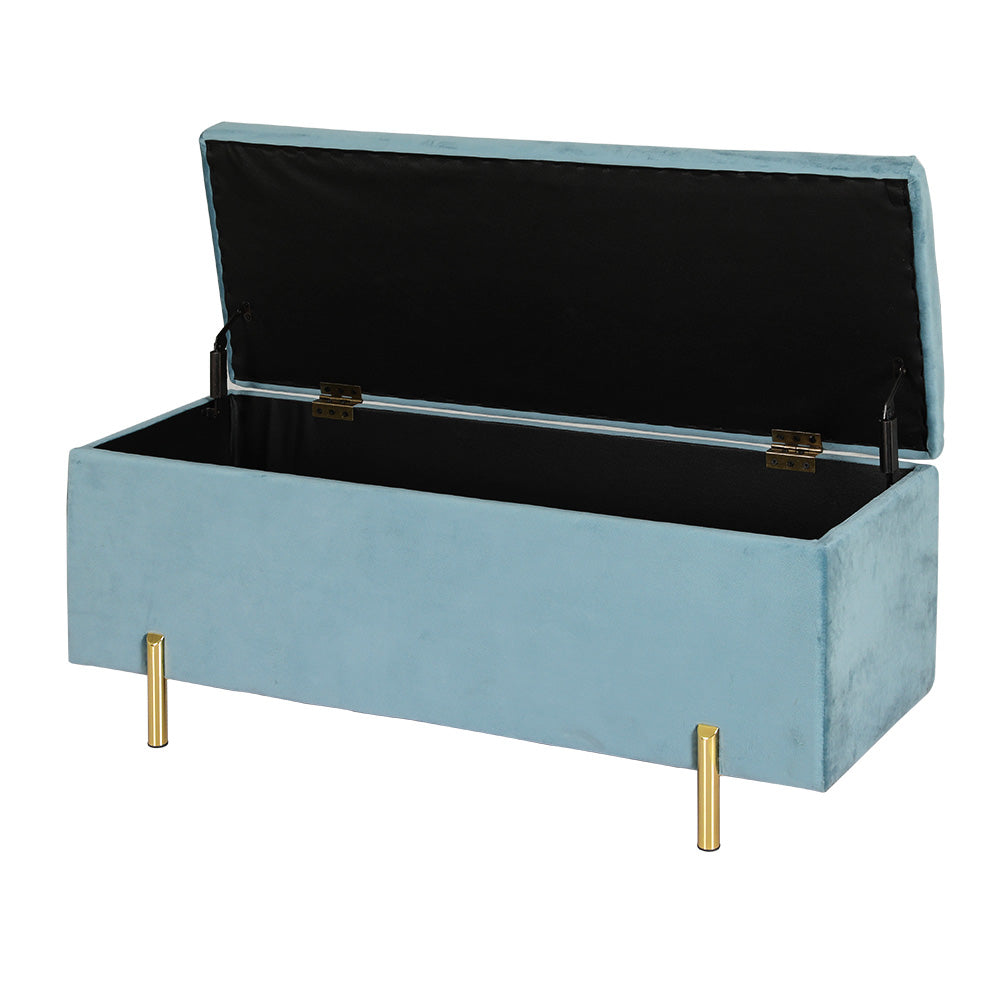 Artiss Storage Ottoman Blanket Box 101cm Velvet Blue