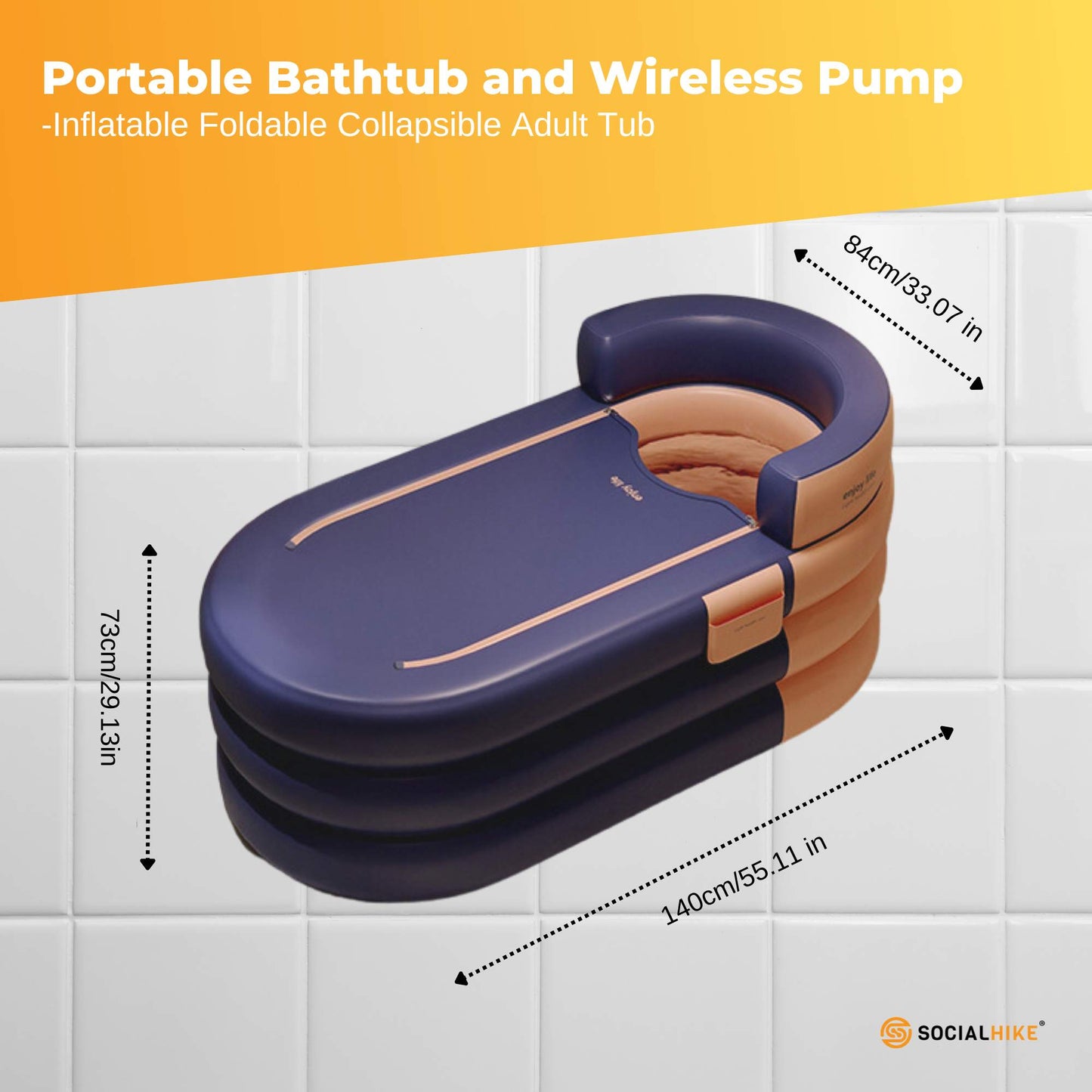 Portable Bathtub and Wireless Pump - Inflatable Foldable Collapsible Adult Tub Orange